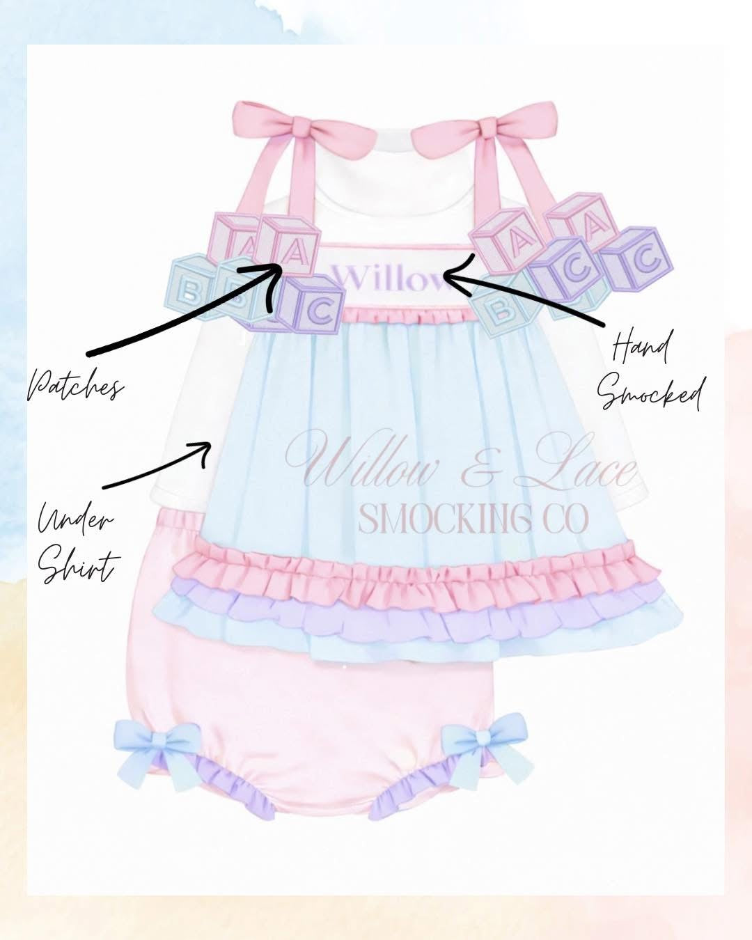 ABC Smocked Bloomer Set CUSTOMIZABLE