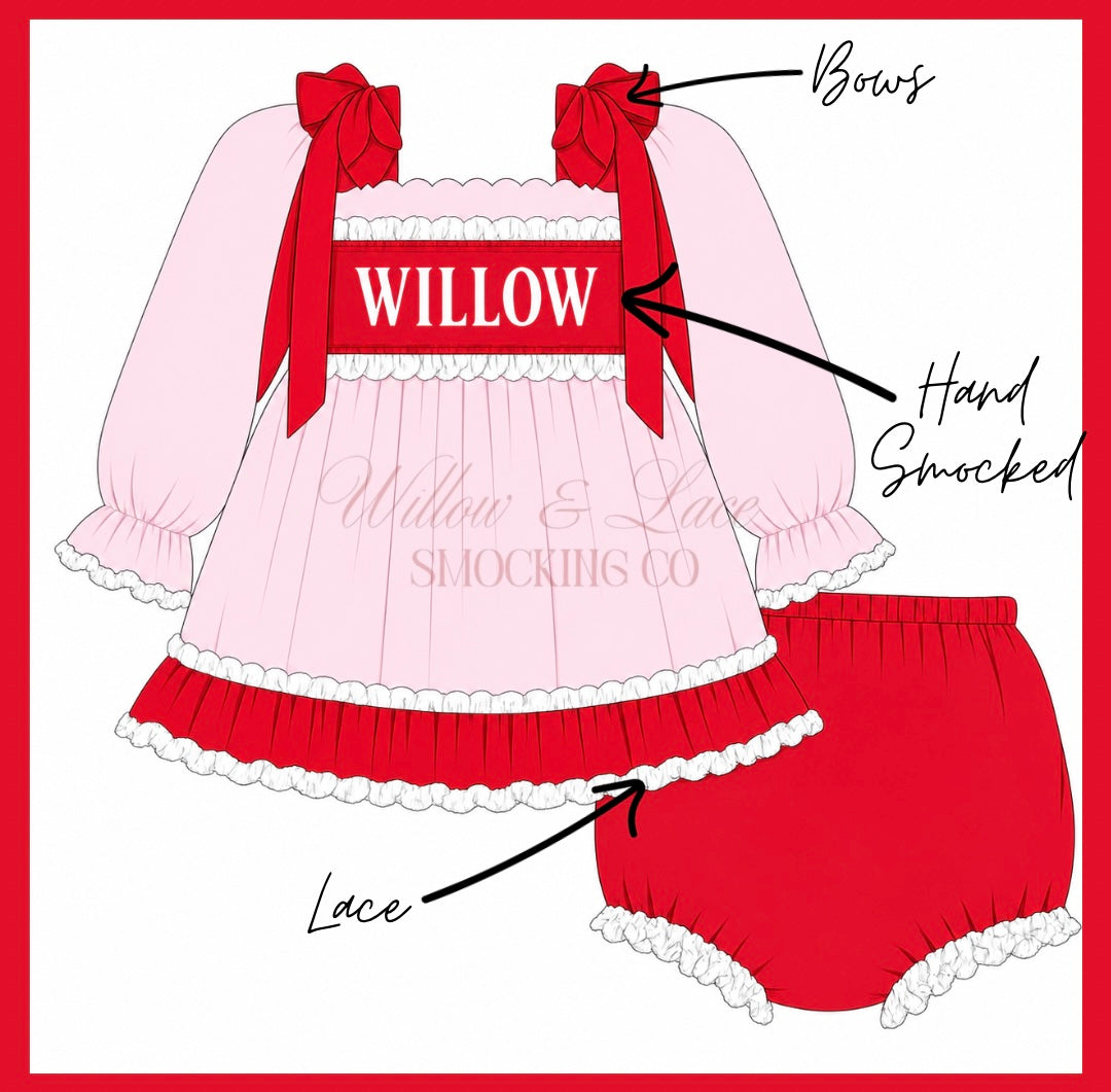 Pink and Red Name Smock CUSTOMIZABLE