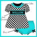 Turquoise Checkered Bloomer Set CUSTOMIZABLE