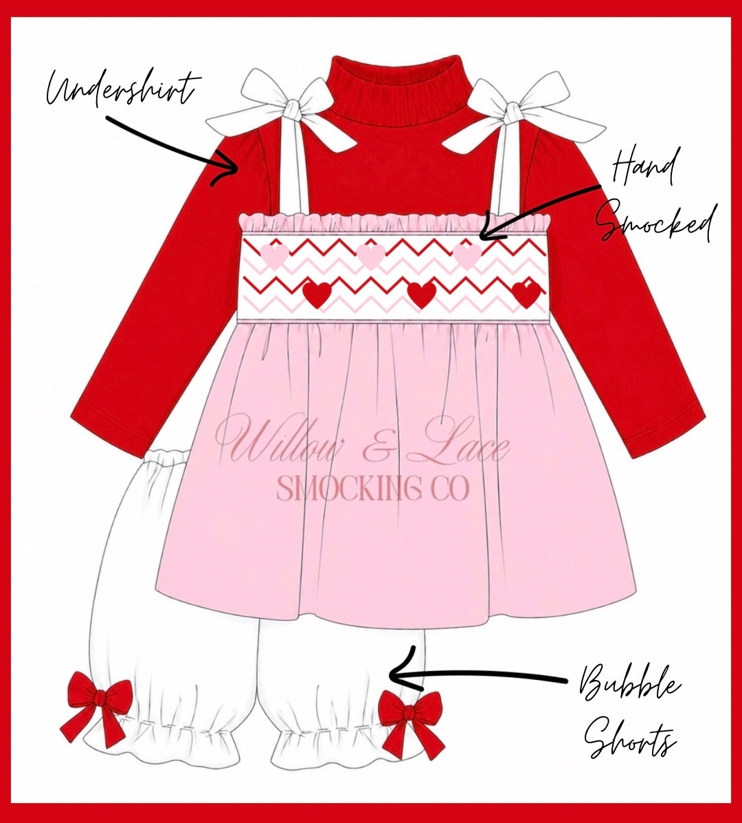 Hearts Three Piece Bloomer Set NOT CUSTOMIZABLE